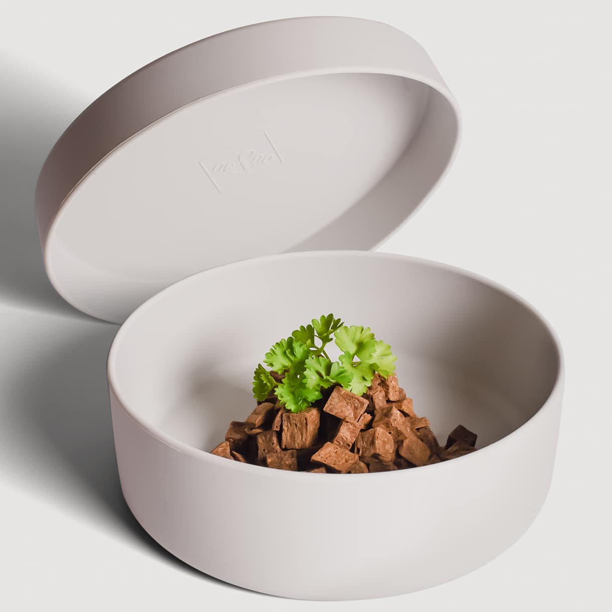 Silikone-foderskål med låg i Stone grå - Skridsikker, Opvaskemaskine-sikker & Praktisk