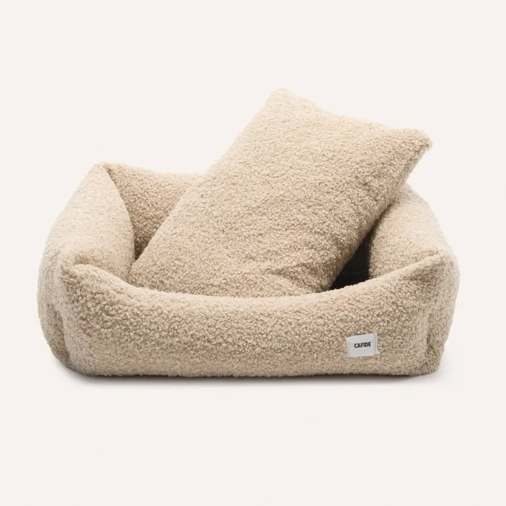 Cafide Hundeseng - Aftagelig & Vaskbar i Beige Teddy-stof